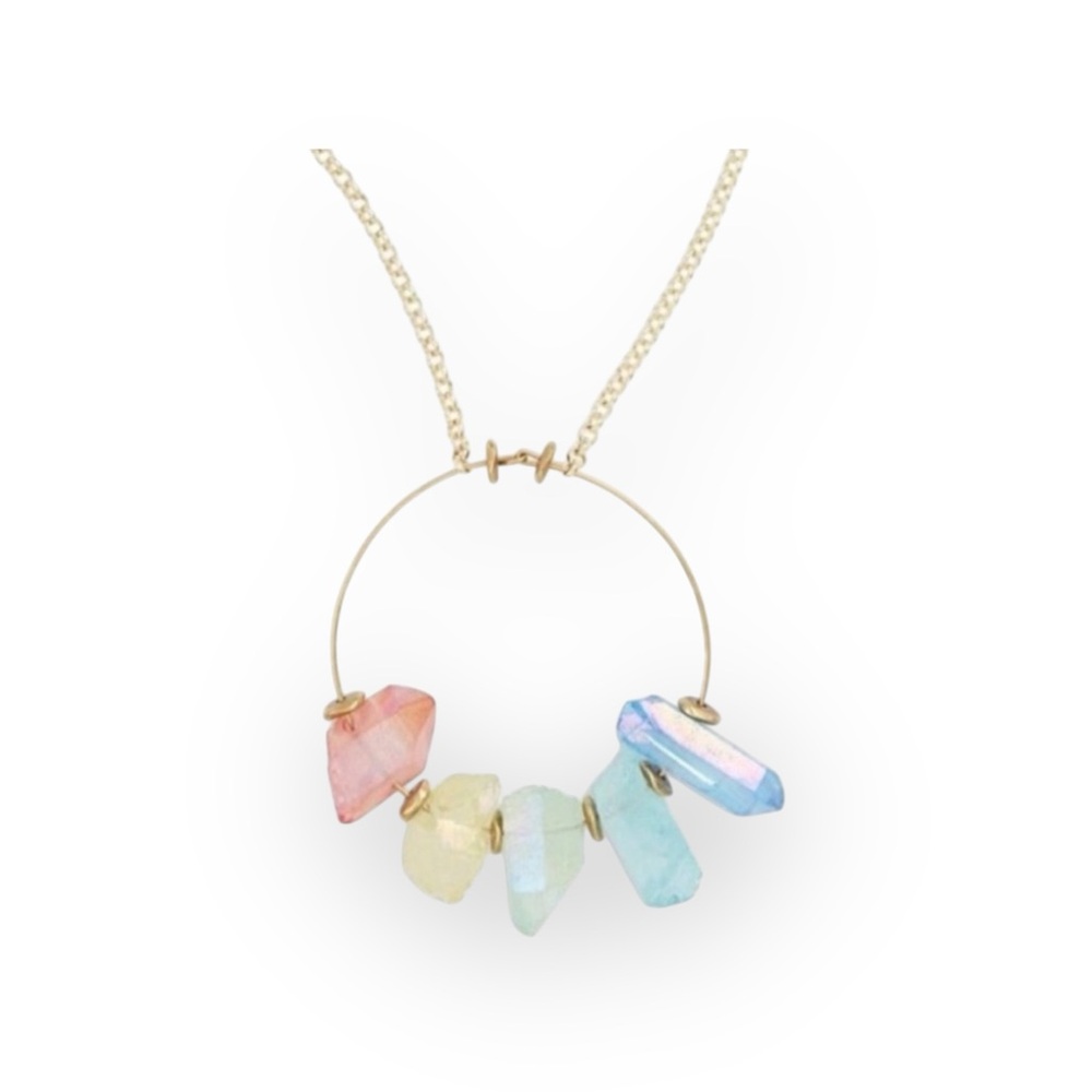 new SOTM Jewels 𑁍 Chakra Crystals Spiritual Statement Pendant Necklace 𑁍 Gold